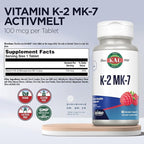 KAL Vitamin K2 MK7 ActivMelt 100 mcg, Vitamin K Supplement as Superior K2 MK7, Bone Health, Heart and Artery Health Support, Natural Raspberry Flavor, Vegan, Gluten Free, 60 Servings, 60 Micro Tablets
