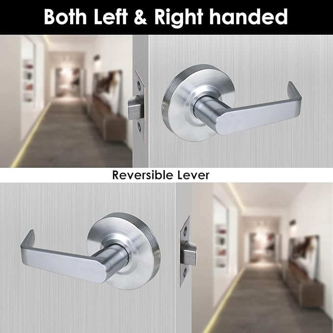 Passage Commercial Door Locks Heavy Duty Grade 2 Lever, Non-Handed, UL 3 Hour Fire Rated, ADA Compliant, Satin Chrome Finish 26D, 2-3/4''Backset, X-XG-PS-70