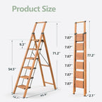 WOA WOA 6 Step Ladder, Folding Ladder with Handrails for High Ceilings, Indoor Tall Ladders with Wide Pedals, Lightweight Aluminum Stepladder for Home 300lbs - Wood Grain