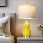 Double Gourd Ceramic Table Lamps Set of 2, Yellow Modern Bedside Lamps for Living Room, Contemporary Nightstand Desk Lamps for Bedroom End Table Home Office Decor(2 LED Bulbs Included)