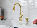 Pfister Miri 2.0 Kitchen Faucet with Pull Down Sprayer and Soap Dispenser, Single Handle, High Arc, NSF Certified, Brushed Gold Finish, F5297MRRBG