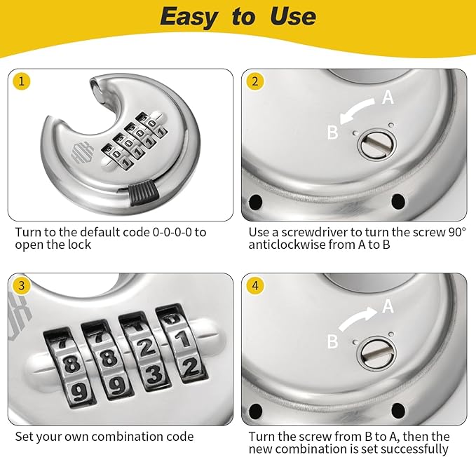 HOX Combination Lock, 4 Digit Disc Padlock with 3/8 Inch Hardened Steel Shackle, 2-3/4 Inch Wide Body, Keyless Heavy Duty Combo Lock for Hasp Latch, Sheds, Fences, Storage Locker (2 Pack)