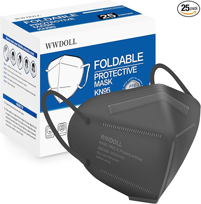 WWDOLL KN95 Face Mask 25 Pack, 5-Layers Breathable KN95 Masks, Gray