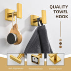 Angle Simple Towel Hooks for Bathroom, SUS 304 Stainless Steel Square Robe Coat Wall Hooks, Hand Towel Holder, Brushed Gold, 2 Pack