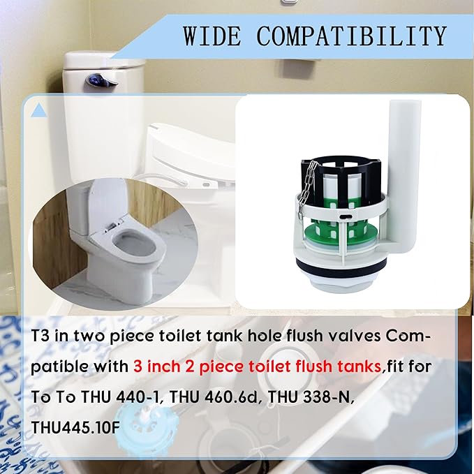 Toilet Flush Valve Replacement Parts Compatible with Toto THU Series Tower,for Two Piece Toilets, for 3-Inch Flush Hole,Including Repair Kits (Two-piece toilets)