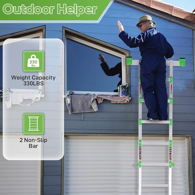 Ladder, Multi Position 5 Step Ladder Extension, 17 Ft Anti-Slip A Frame Compact Folding Ladder, 330LBS Adjustable Telescopic Aluminum Ladders for Home Stairs Roof Outdoor, Escaleras para Casa