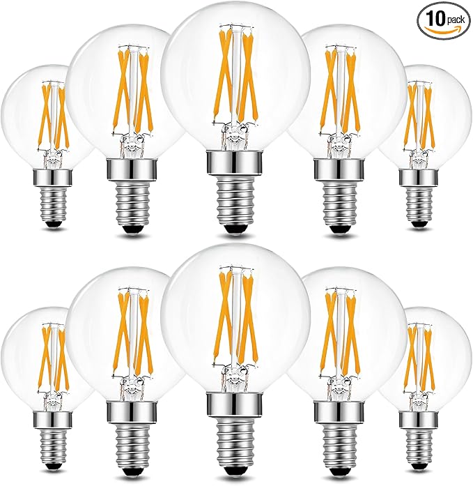 BRIMAX 10 Pack G16.5 Light Bulbs,Dimmable 4W LED Bulbs,Equal to E12 Candelabra Bulb 40W,Small Globe Bulbs 400lm, 2700K Warm White,AC120V,Flicker Free for Ceiling Fans Pendant Chandelier