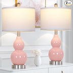 22" Double Gourd Ceramic Table Lamps Set of 2, Pink Modern Bedside Lamps for Living Room, Contemporary Nightstand Desk Lamps for Bedroom End Table Home Office Decor(2 LED Bulbs Included)