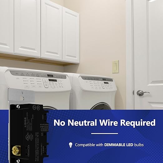 LIDER Dimmer Paddle Switch for Dimmable 300W LED/CFL Lights, 1-Pole or 3-Way, 120 V, Modern Upgrade, UL Listed, Wall Plate Included, Ivory