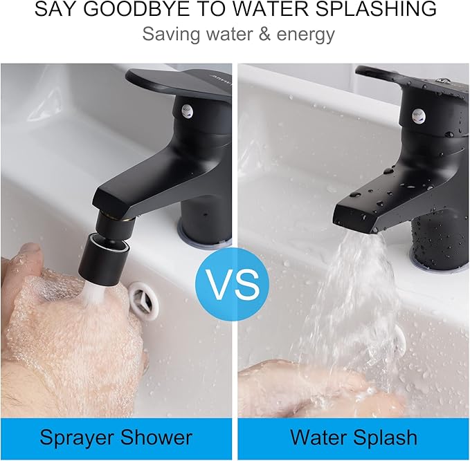 Hibbent NSF/ANSI/CAN 61 Certified Kitchen Faucet Aerator, CUPC Certification 360-degree Swivel Sprayer 2 Water Flow Sprayer Modes Faucet Extender-55/64Inch-27UNS Female Thread, Matte Black