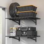 2 Pack Heavy Duty Garage Wall Shelving Set (2x3ft), Wall Mounted Garage Shelves 500lbs Capacity, 24"x72" Wall Shelf Storage Rack Floating Shelves, Black