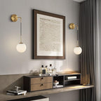KCO Lighting Frosted White Glass Wall Sconce Set of Two Brass Gold Globe Ball Wall Light Adjustable Cord Industrial Vanity Wall Lamp for Bathroom Mirror Bedside Stairs (White)
