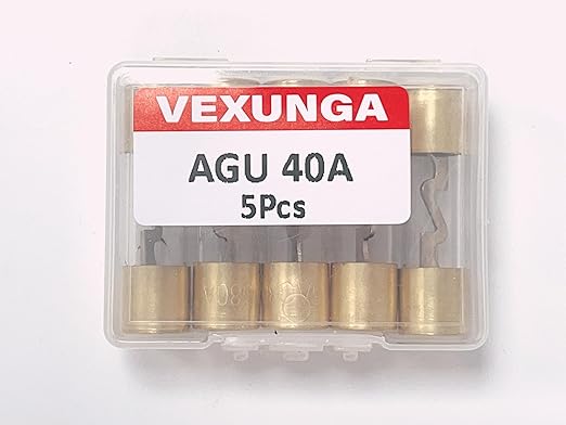 40A AGU Fuse 40 Amp Gold Plated Glass Inline Automobile Audio Fuses for Car Auto Stereo Amplifier Safety Power Protection 12V (Pack of 5 Pcs)