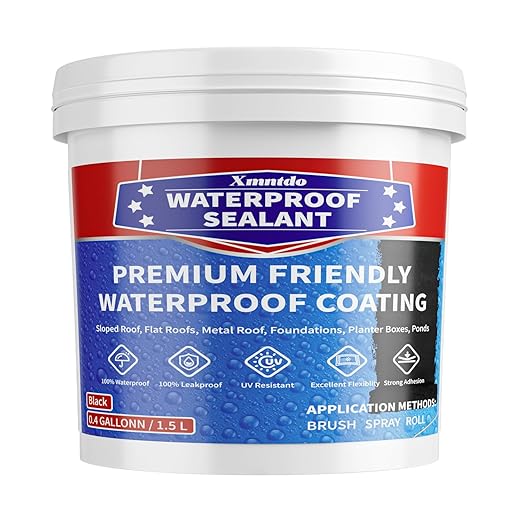Polyurethane Waterproof Coating, 0.4 Gallon / 51 Fl Oz., Black Roof Sealant Multi-Surface Leak Repair Roofs, Foundations, Basements, Garages, Indoor and Outdoor Liquid Water Proof Sealant