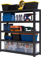 Shelving Units and Storage, 3000LBS Garage Storage Shelves, 5 Tier Shelving Unit, Steel Industrial Shelving, Adjustable Standing Shelf for Garage, Pantry, Closet 72" H x 36" W x 16" D, Black