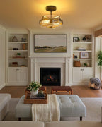 EAPUDUN Farmhouse Ceiling Light, Wooden Semi Flush Mount Ceiling Light Fixtures with Clear Glass Shade, Retro 2-Light Ceiling Lamp for Hallway Entryway Bedroom Kitchen Dining Room SMA1444-FBDT