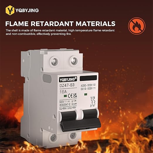 DC Circuit Breaker 16 Amp Solar Panel Disconnect Switch 12V-500V 2 Poles Miniature Solar Circuit Breaker for Outdoor PV Homes Battery, AC 110V DIN Rail MCB