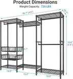 VIPEK V10 Medium Wire Garment Rack Heavy Duty Clothes Rack, Freestanding Closet Wardrobe Metal Clothing Rack with 2 Slid Baskets, 56.7" L x 15.7" W x 76.4" H, Max Load 720lbs, Black