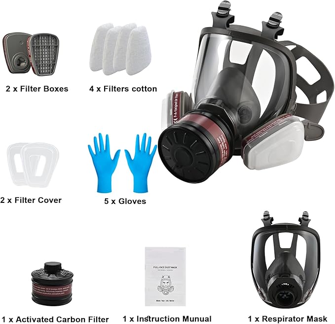 Half & Full Face Respirator Mask with Filters, Gas Masks for Construction Work, Paint, Dust, Spray, Welding, Sanding