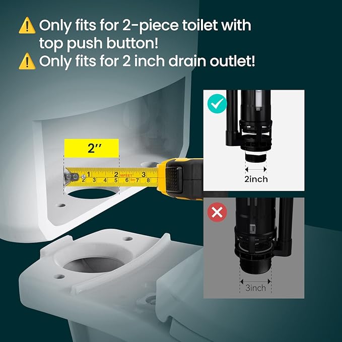 R&T 2-Inch Dual Flush Valve with Top Push Button Toilet Repair Kit Inside Tank dual flush valve replacement kit for 2-piece Toilet A2423