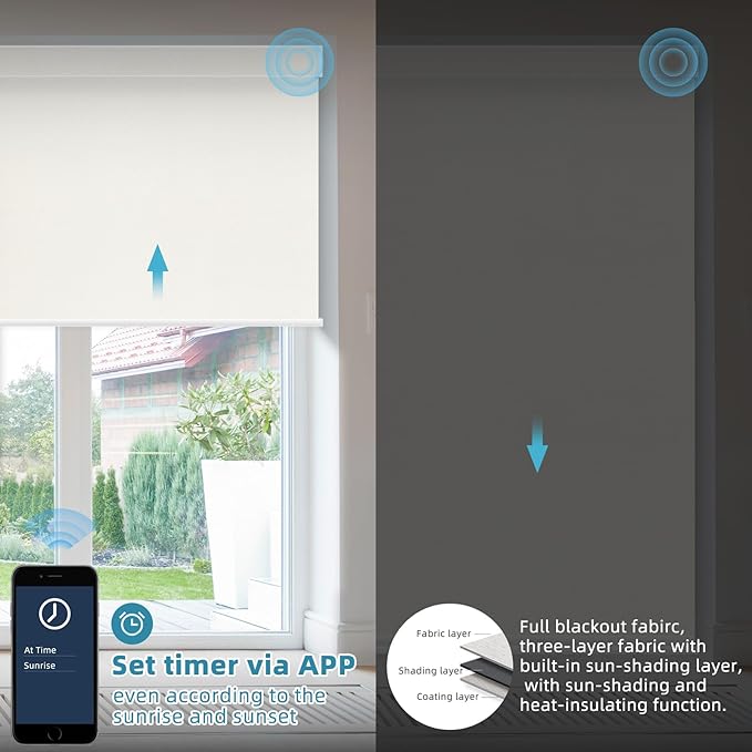 SmartWings Motorized Smart Blinds with Remote, Custom Automatic 100% Blackout Roller Shade Compatible with Alexa/Homekit/Google, Electric Smart Blinds for Indoor Windows, Vinyl Beige