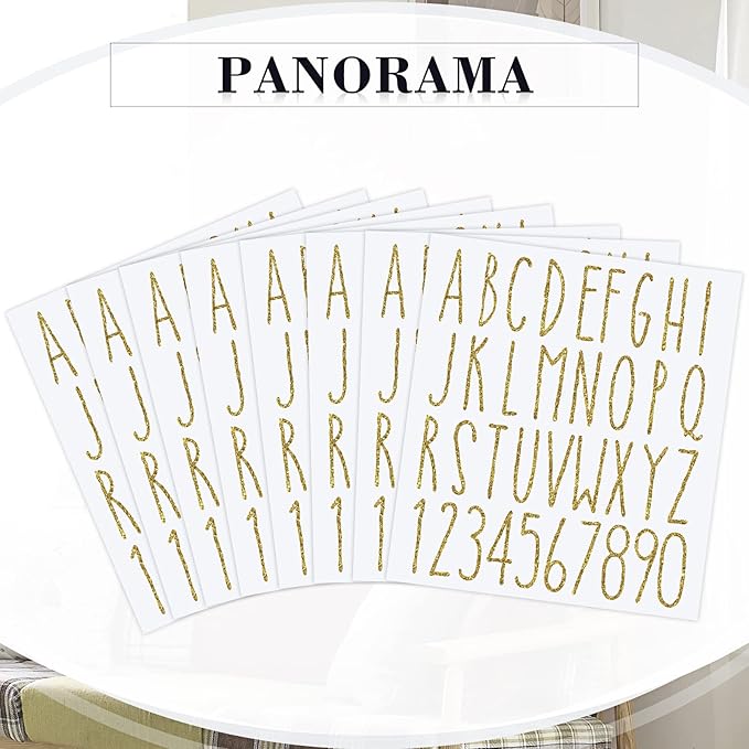 8 Sheets Vinyl Letter Stickers Waterproof Self Adhesive Letter Numbers Alphabet Modern Mailbox Numbers Sticker for Back to School DIY Mailbox House Home Business Address(2 Inch,Gold)