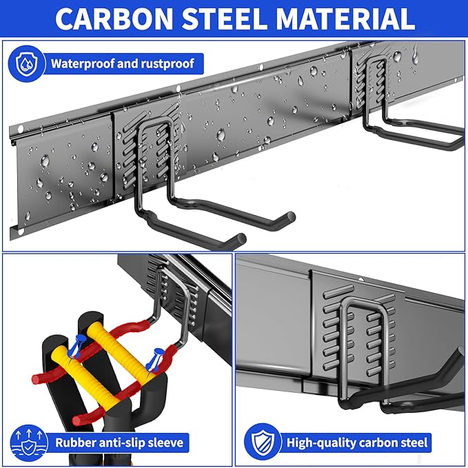 Garden Tool Organizer Wall Mount, 48inch Heavy Duty Garden Tool organizer Storage System, Easy Install With 7 Adjustable Hooks, For Garage, Basement, Shed, Workshop(Black)