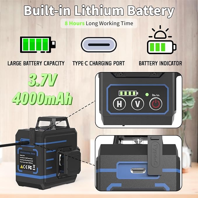 Laser Level 360 Self Leveling, 3 x 360° Cross Line Lazer Leveler Tool for Construction and Picture Hanging, Rechargeable Nivel Laser Outdoor, L-Magnetic Bracket Included