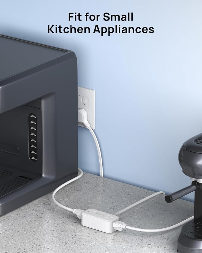 TROND 360° Rotating Plug 10FT Extension Cord, 4 Widely Spaced AC Outlets, Flat Plug Surge Protector, Wall Mount, Surge Protection Power Strip for Travel Kitchen Dorm Room Essentials, White