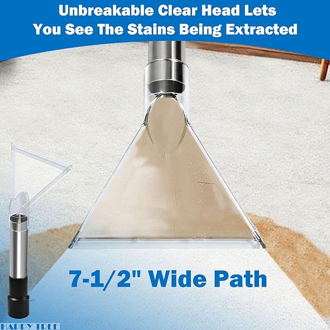 Happy Tree Hand Tool with Large 7-1/2" Clear Head for Upholstery & Carpet Cleaning, Turn Wet-Dry Vac into an Extractor, Detailing Wand Extractor Vacuum Cleaner