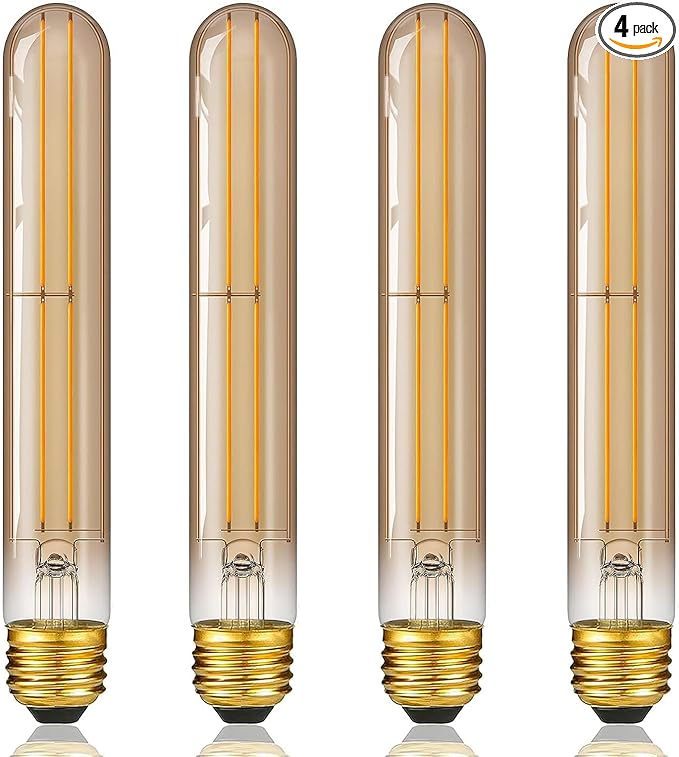 7.3 Inch 2200K Edison Bulbs Amber Dimmable,Vintage Style Decorative Antique Light Bulb,T10 Long Tubular LED Light Bulbs,6W E26 LED Bulb 80 Watt,UL Listed(4 Pack)