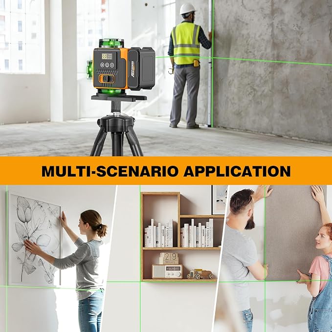 Alloyman Laser Level 360 Self Leveling with Tripod, 16 Lines Green Laser 4x360° Lazer Leveler Tool, 4D Laser Level for Picture Hanging and Construction, Includes Strong Magnetic Bracket
