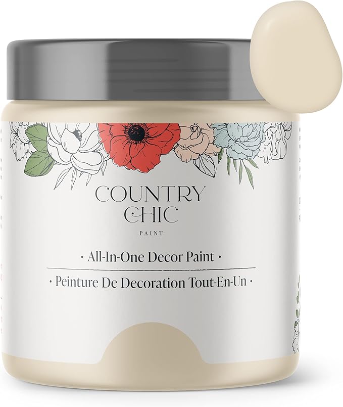 Country Chic All-in-One Chalk Paint for Furniture, Cabinets, Home Decor, Eco-Friendly, Matte Finish, Built-In Primer & Top Coat for Wood, Metal - Cheesecake (Off White) - Pint 16 oz (475 ml)
