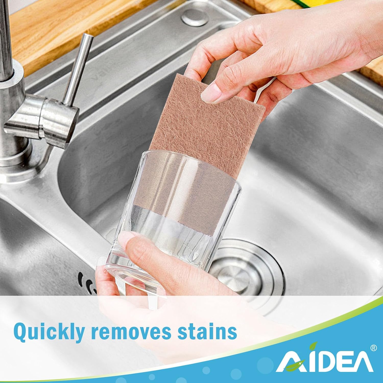 AIDEA Non-Scratch Natural Scouring Pads, Dish Scrubber Pads for Household and Kitchen, Cellulose Multipurpose Scour Pads for Cleaning -Natural Sisal Fibers, 24 Pack, 5.5in*3.5in