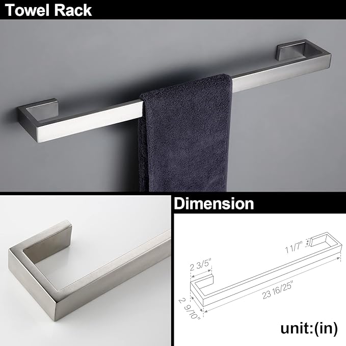 BAGNOLUX Brushed Nickel Bathroom Hardware Set 4 Pieces, Bath Towel Holder Set SUS304 Stainless Steel, Towel Racks Set for Wall Mount, Square Bathroom Accessories Set Towel Bar Heavy Duty