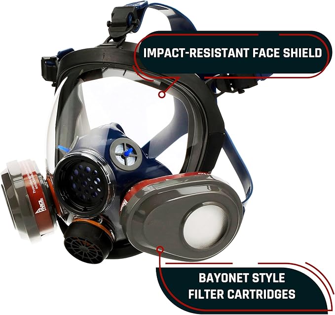 Parcil Distribution Full Face Respirator Mask with Filters – Durable Full Face Respirator Gas Mask, Bayonet Filter Compatible