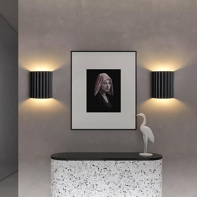 Black Gypsum Modern LED Wall Sconces Wall Lighting Set of 2, Indoor Hardwired Walls Mount Light Fixtures Up Down Lamp for Hallway Bedroom Living Room Dining Room【Bulbs Included】