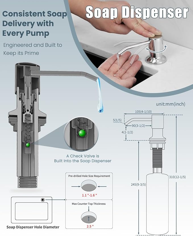 Kitchen Faucet with LED Light, Chrome Faucet with Soap Dispenser, Faucet for Kitchen Sink, Single Handle Stainless Steel Kitchen Sink Faucets with Pull Down Sprayer, Camper Farmhouse RV