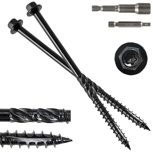 #14 x 6 Wood Structural Screws 300 Pack Hex Head Lag Screws, Rust Resistant Timber Screws for Timber/Log/Landscaping Wood (Black)