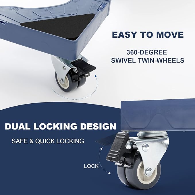 WBD WEIBIDA Adjustable Furniture Dolly with 4 Dual-Locking Wheels, Universal Washing Machine Base Stand, Square Appliance Mover for Refrigerator, Mini-Fridge, Washer & Dryer, Moving Cart