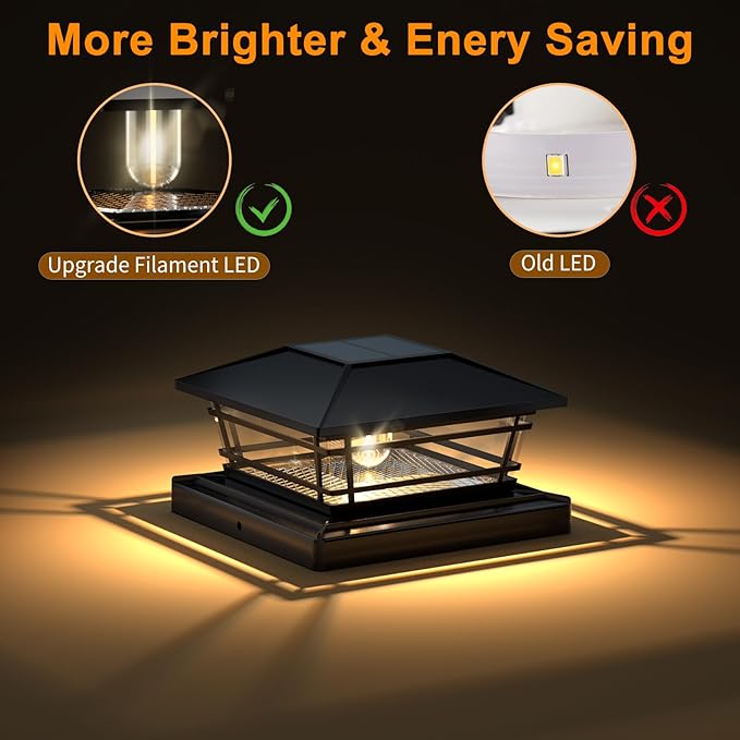 Solar Post Cap Lights Outdoor 12 Pack [LED Bulb, 2 Brightness Setting] Fence Post Solar Lights Waterproof for 4x4 5x5 or 5.5x5.5 Wood Posts, Warm Bright Bulb Lighting for Garden Deck Yard