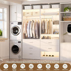 4FT Closet Systems with 5 Wood Drawers, 48 Inch Closet Organizer System with 2 Hanging Rods & 7 Shelves, Heavy Duty 48" Walk-in Closet , White (48"L x 15" W x 80" H)