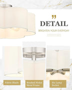 Semi Flush Mount Ceiling Lights, 6-Light 18" Ceiling Light Fixtures with Fabric Shade in Flower Shape, Brushed Nickel Farmhouse Drum Lighting for Nursery Bedroom Kitchen, AD-22007-6SF-SN