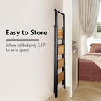 Step Ladder 4 Step Folding Stool with Anti-Slip Widened Sturdy Pedal and Handgrip, Portable Lightweight Aluminum Ladder for Home,Kitchen,300 lbs Capacity-Black+Woodgrain