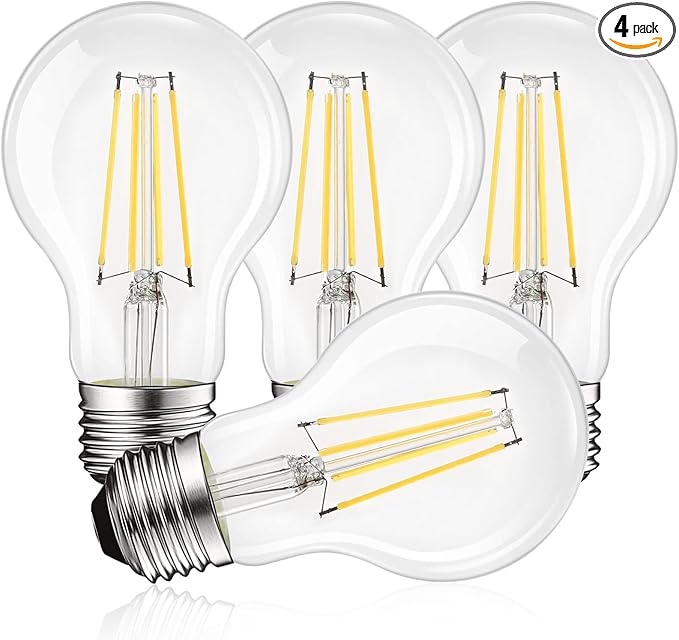 LUXRITE Vintage A19 LED Light Bulbs 60W Equivalent, 5000K Bright White Dimmable, 800 Lumens, Standard LED Edison Bulb 8W, UL Listed, E26 Base (4 Pack)