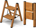 Taranta 2 Step Ladder,Aluminum Lightweight Folding 2 Step Stool with Anti-Slip Wide Pedal, 330lbs Capacity Step Ladder for Household,Kitchen,Office - Woodgrain