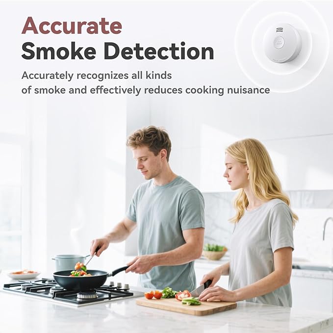 Smoke Detector 10 Year Battery, Smoke Fire Alarm with Photoelectric Sensor, Easy to Install with Magnetic Mount, Smoke Detectors with Silence Button & LED Lights for Home, 2 Pack