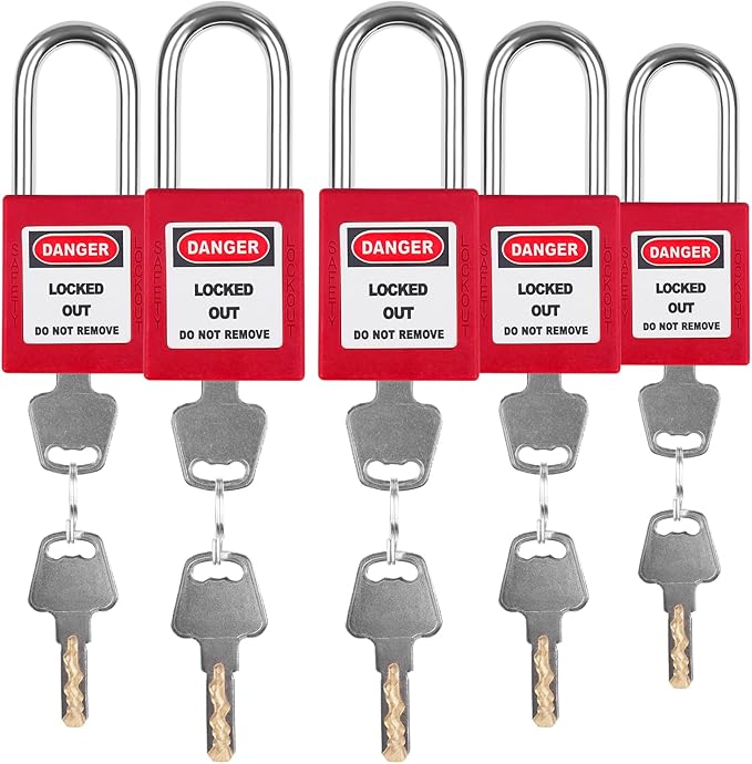 Red Loto Locks - 5pcs Keyed Different, 2 Keys Per Lock, OSHA Compliant Safety Padlocks for Electrical Lockout Tag Out Kits