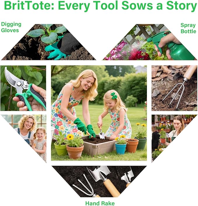 Gardening Tools Set, 11-Piece Heavy Duty Rust-Proof Garden Supplies Perfect Gardening Gifts for Women and Beginner, Green