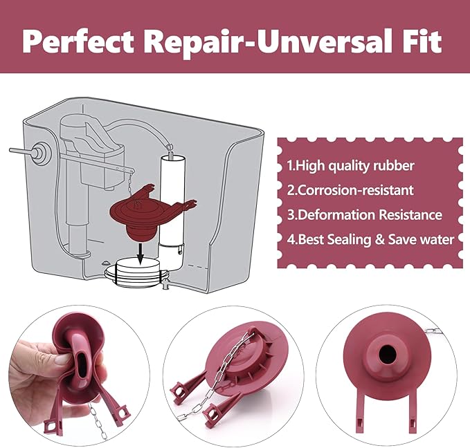 2-inch Universal Toilet Flapper, Rubber Seal Toilet Flapper Replacement Kit for Toilet Tank Compatible with American Standard, Kohler, Gerber, Toto Toilet 2 Pack (Red)